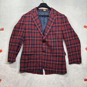VTG Pendleton Wool Blazer Men's Red Blue Tartan Plaid 2 Button Jacket USA Made